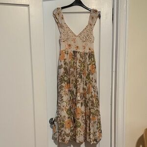 Free People “Love You” Midi Dress in Garden Floral Cream and Peach